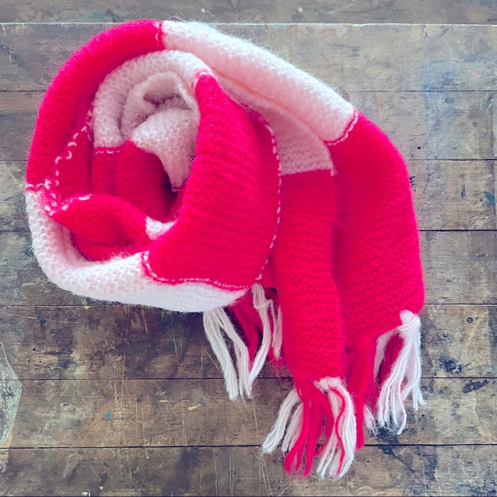 Barbie core knit striped scarf Neon pink and baby pink tassel